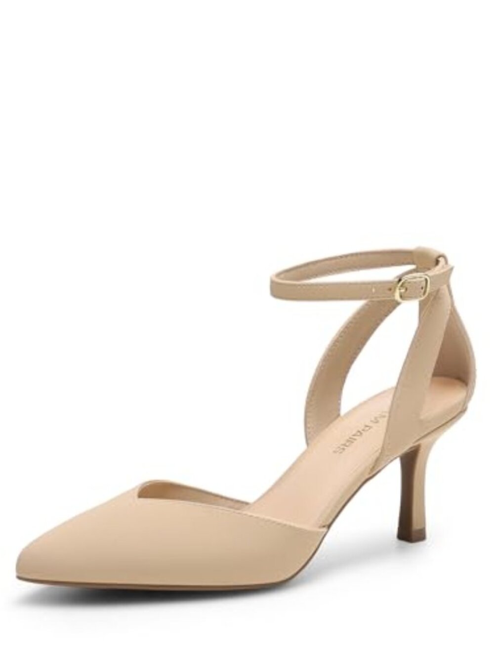 🆕 Womens Kitten Heels Pumps Closed Pointed Toe Comfortable Dorsay - Nude-nubuck